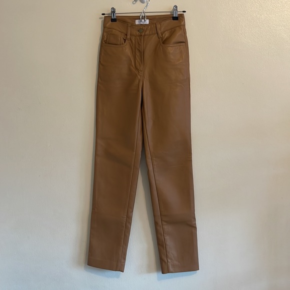 Oak + Fort High Waist Vegan Leather Pant | Size 25 Brown - Picture 2 of 8
